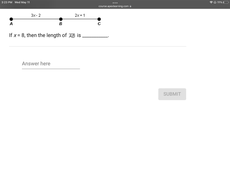 If x=8 then the length of ab is-example-1