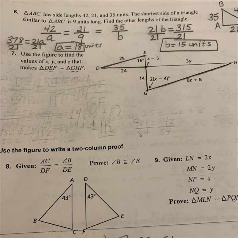 I need help with problem 7.Use the figure to find the values of x, y, and z that makes-example-1