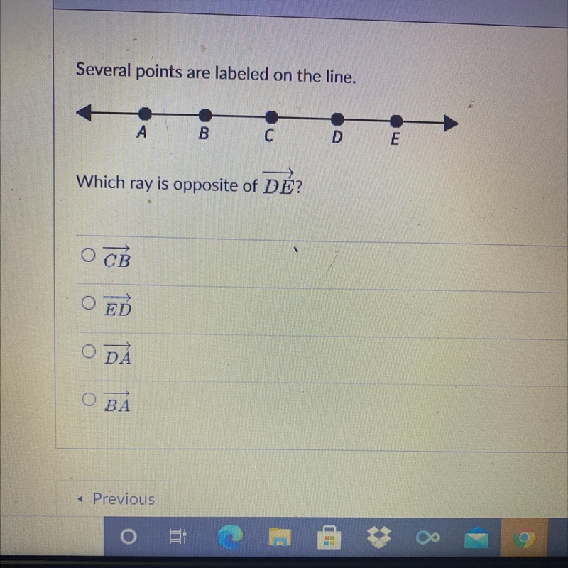 Which ray opposite of DE-example-1