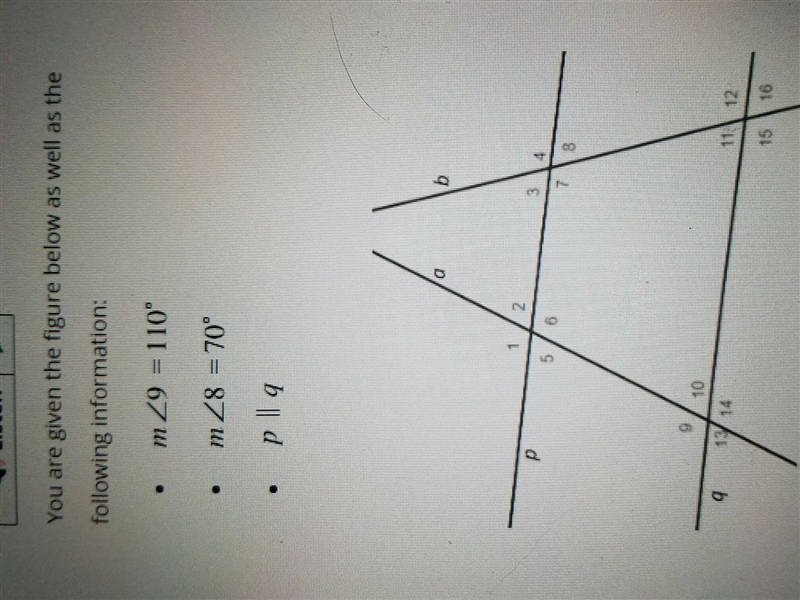 You are given the figure below as well as following. Explain how a and b are parallel-example-1