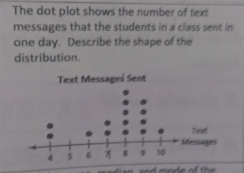 The dot plot shows the number of text messages that the students in a class sent in-example-1