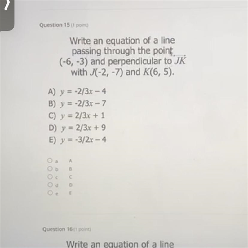 write an equation of a line passing through the point (-6,-3) and perpendicular to-example-1