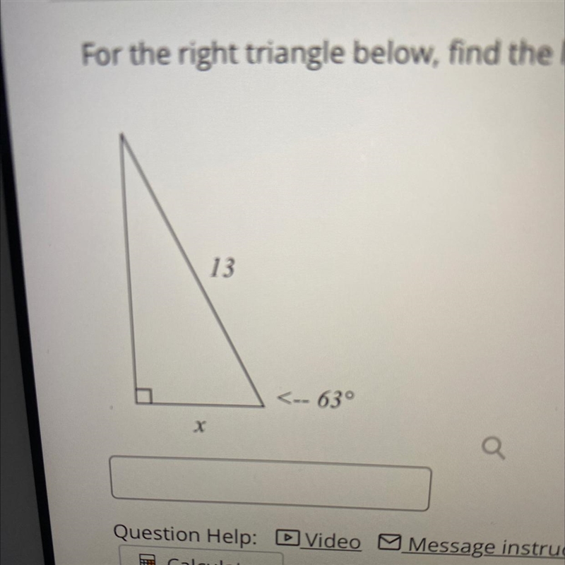 For the right triangle below, find the length of ‘x’. Round to the hundredths (2 decimal-example-1