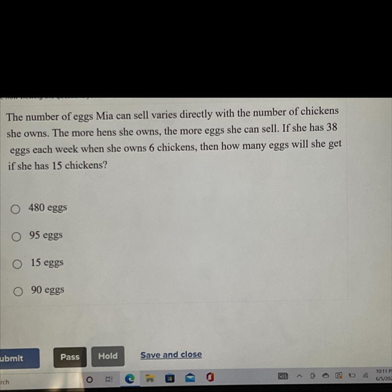 Then how many eggs will she get if she has 15 chickens?-example-1