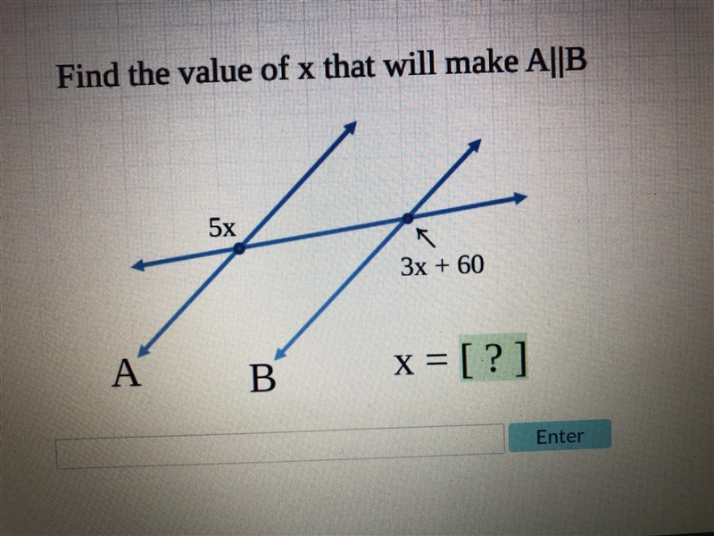 Find the value of x that will make A||B-example-1