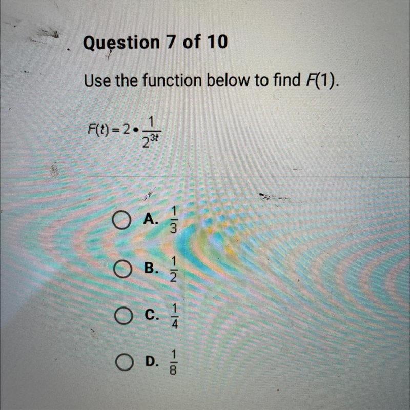 Question 7 of 10Use the function below to find F(1).F(t)=2..23tO A. 3-Im1O B. 2O C-example-1