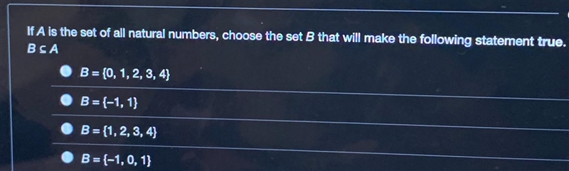If A is the set of all natural numbers, choose the set B that will make the following-example-1