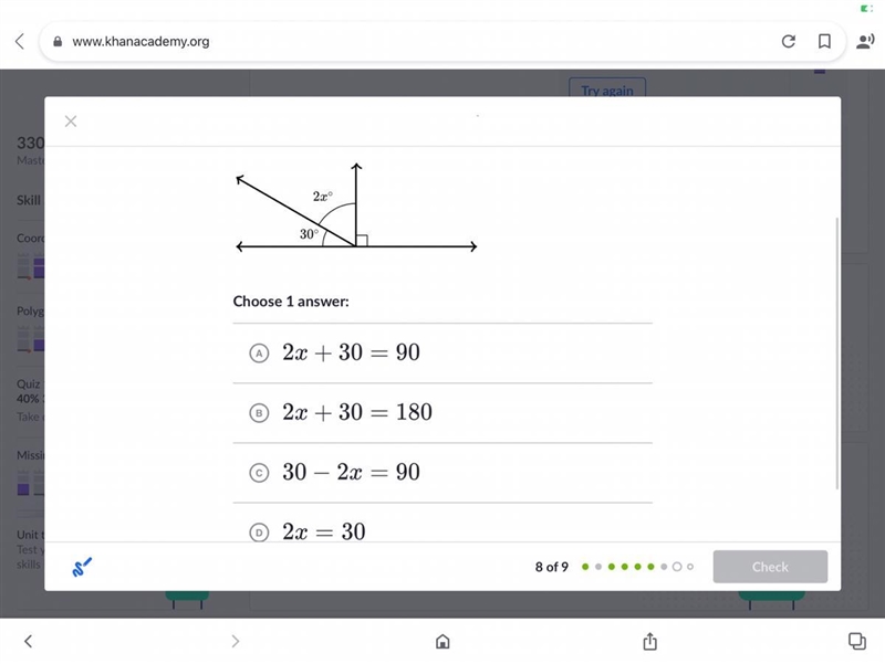 HelpWhich equation can be used to solve for x in the following diagram?-example-1