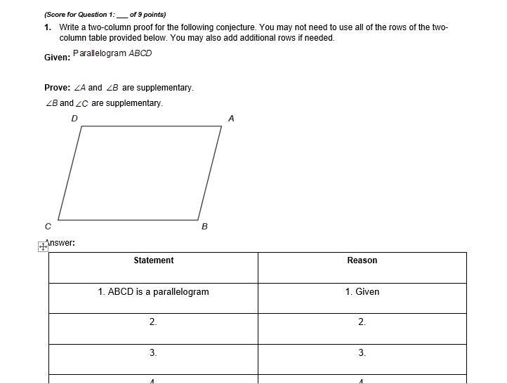 1.Write a two-column proof for the following conjecture. You may not need to use all-example-1