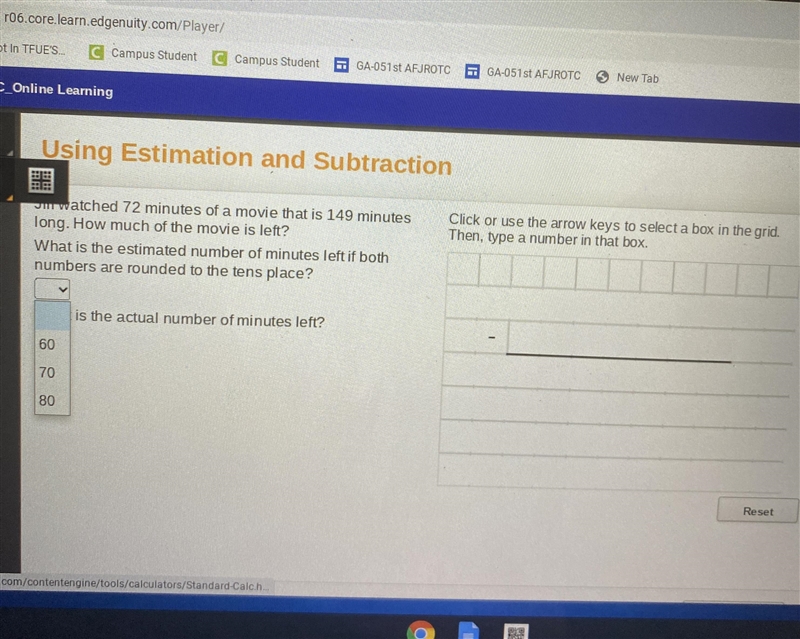 stimation and SubtractionJill watched 72 minutes of a movie that is 149 minuteslong-example-1