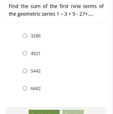 Find the sum of the first nine terms of the geometric series 1 – 3 + 9 - 27+....-example-1