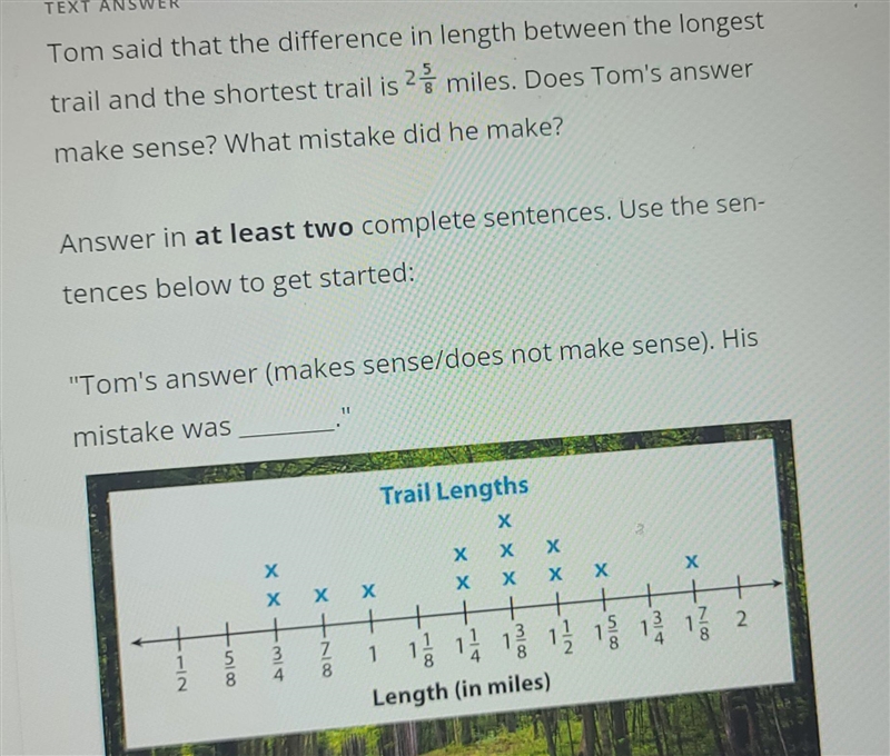 Tom said that the difference in length between the longest trail and the shortest-example-1