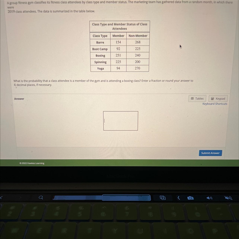 A group fitness gym classifies its fitness class attendees by class type and member-example-1