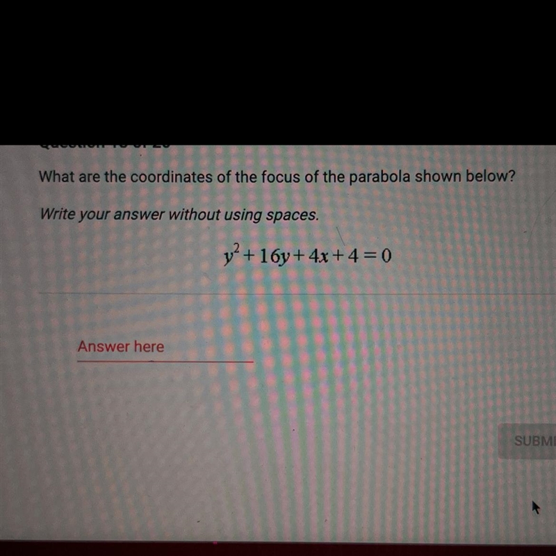 What are the coordinates of the focus of the parabola-example-1