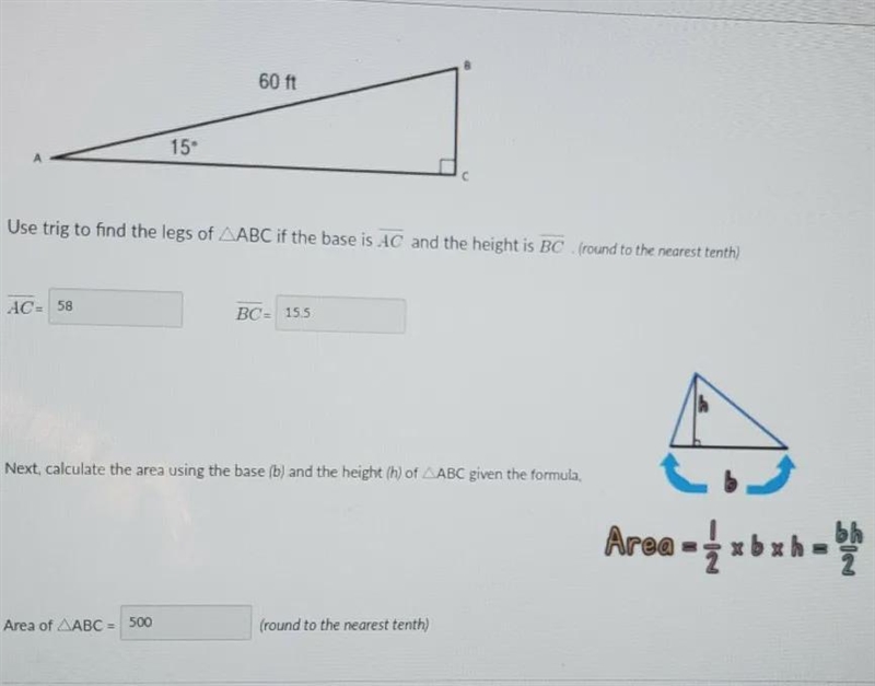 Can you check my answer. Use trig to find the legs of ABC if the base is AC and the-example-1