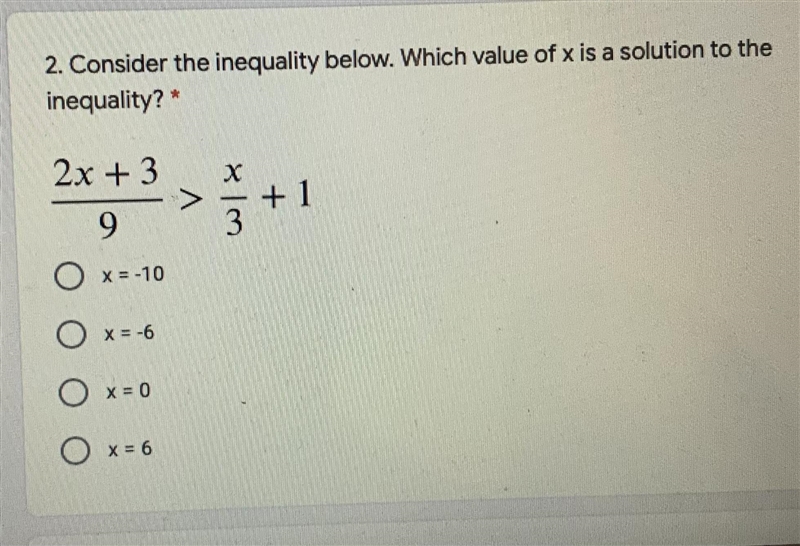 1 point2. Consider the inequality below. Which value of x is a solution to theinequality-example-1