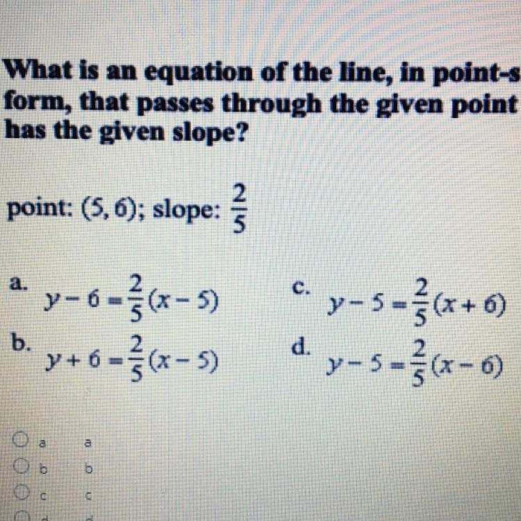 What equation of the line, in point-slope form, that passes through the given point-example-1