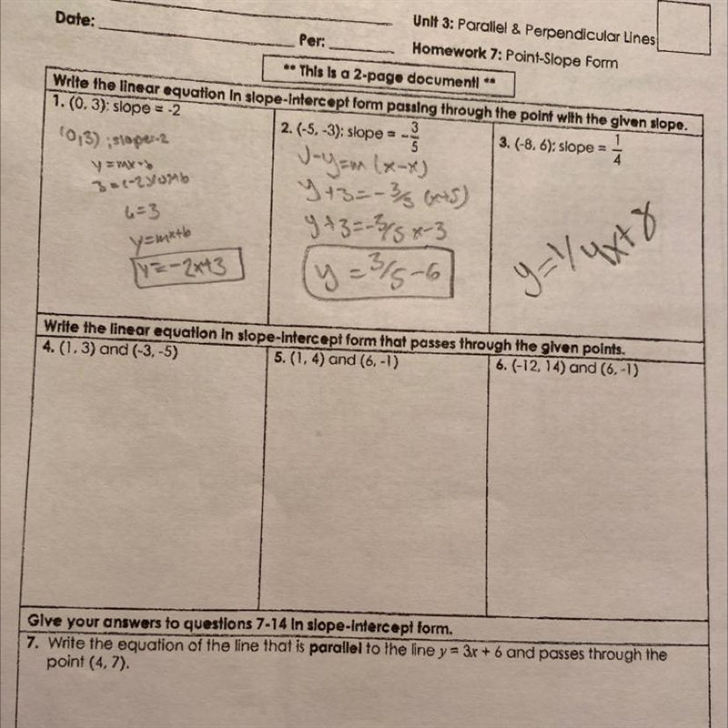 Write the linear equation in slope-Intercept form that passes through the given points-example-1