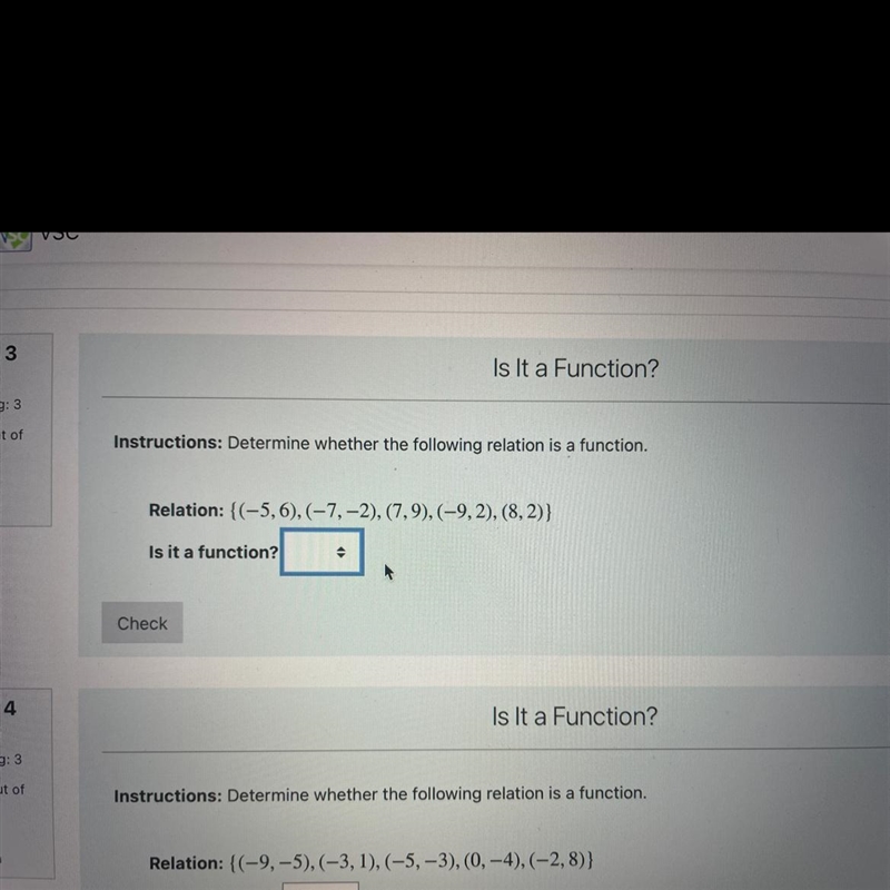 Is it a function yes or no (Yes or no is what’s in the boxes)-example-1