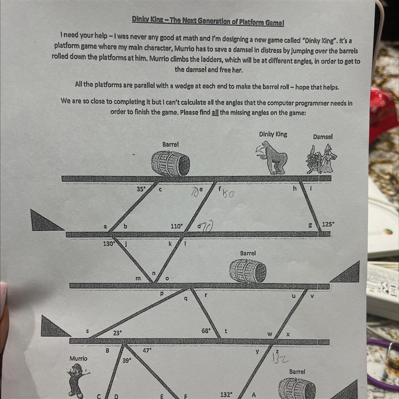 I need help with this please and I have to explain how I calculated each angle-example-1