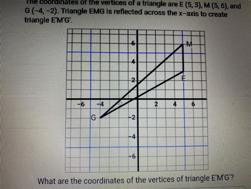 What are the coordinates of the vertices of triangles E, M, and G? The rest of directions-example-1