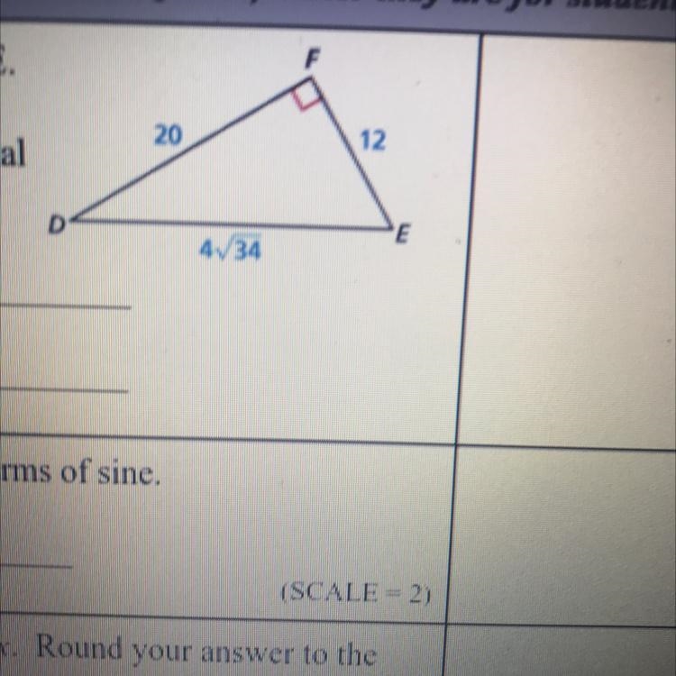 3. Find tan D and tan E.Write each answer as afraction and as a decimalrounded to-example-1