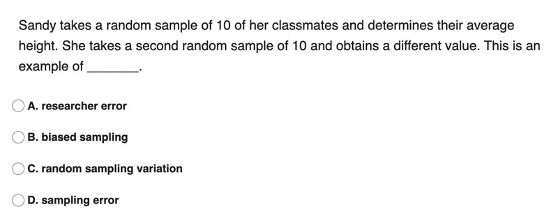 Sandy takes a random sample of 10 of her classmates and determines their average height-example-1