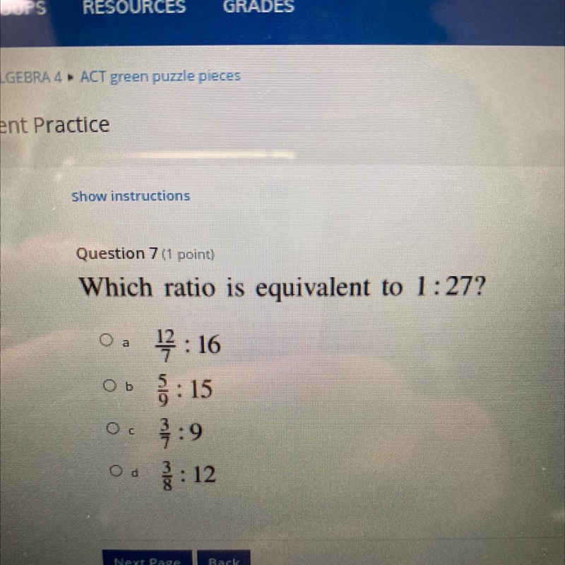 Which ratio is equivalent to 1:27?-example-1