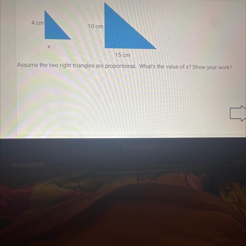 Assume the two right triangles are proportional. What’s the value of x? Show your-example-1