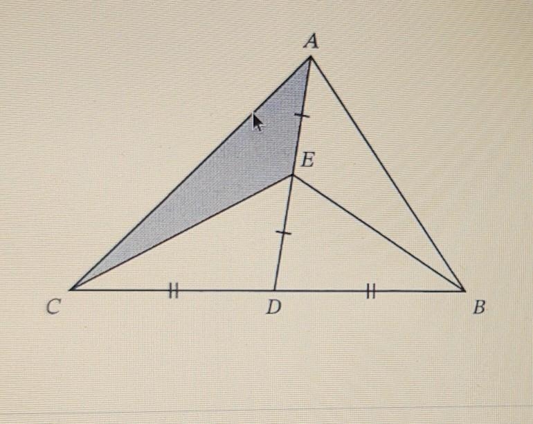 Given the area of triangle AEC=63cm^2, find the area of triangle ABC.-example-1