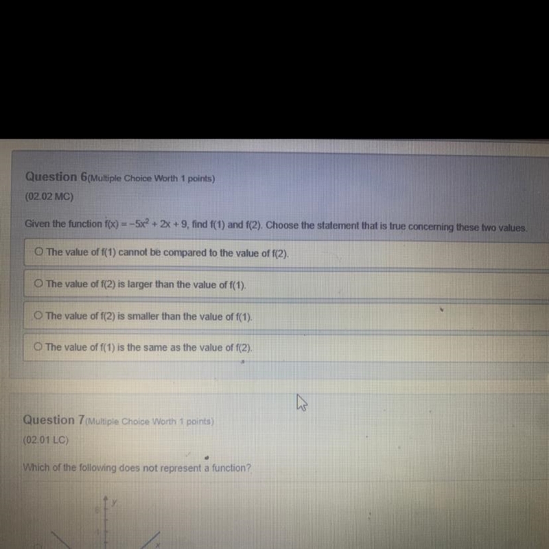 Question 6(Multiple Choice Worth 1 points) (02.02 MC) Given the function f(x) = -5x-example-1