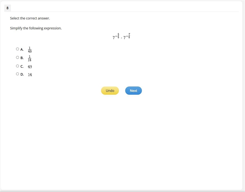 Select the correct answer. Simplify the following expression.-example-1