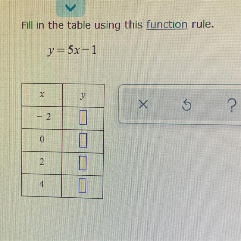 Fill in the table using this function rule. y=5x-1-example-1