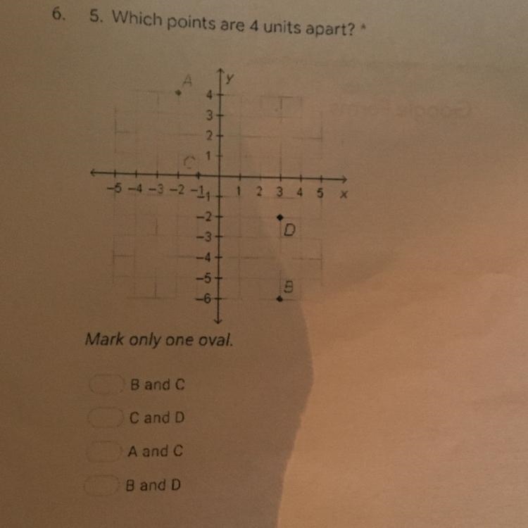 6.5. Which points are 4 units apart? *3 +2 +1-5-4-3-2-1₁.1 2 3 4 5 X-2+D-3--4--5-6Mark-example-1