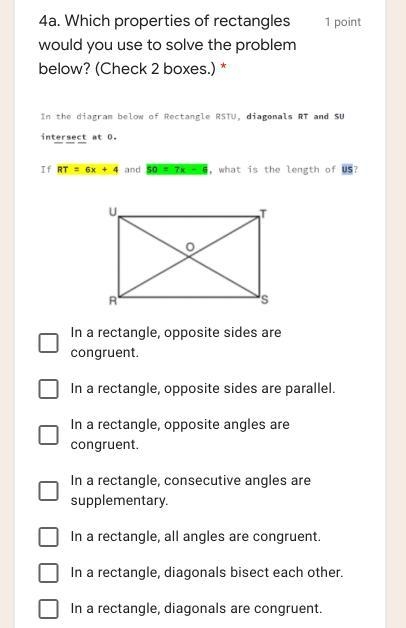 4a. Which properties of rectangles would you use to solve the problem below? (Check-example-1