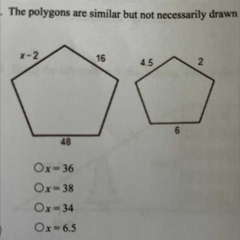 The polygons are similar but not necessarily drown to scale. What is the value of-example-1