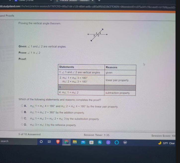 Proving the verticle angle theorem problemIll send a picture of the question-example-1