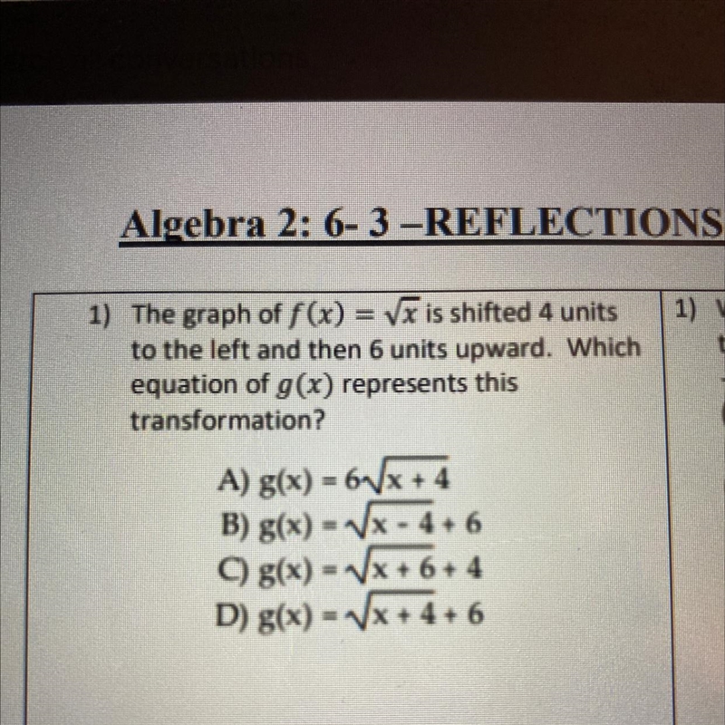 Which equation of g(x) represents this transformation-example-1