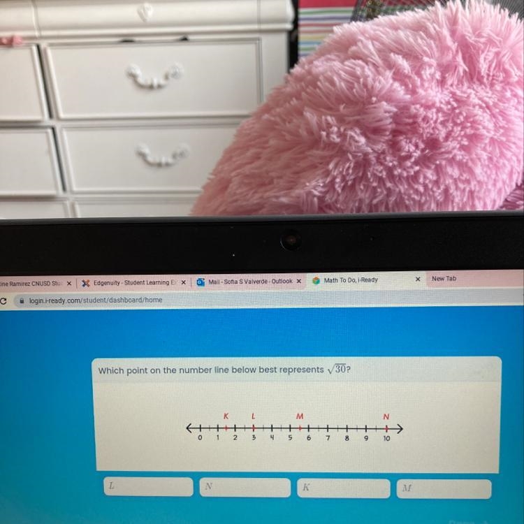 Which point on the number line below best represents V30?-example-1