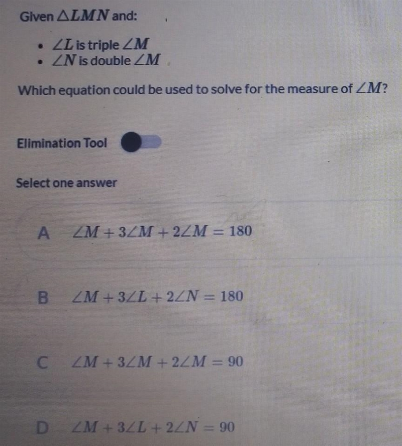 Which equation could be used to solve for the measure of-example-1