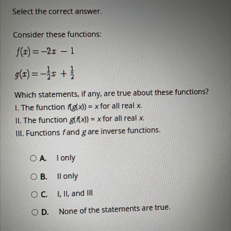 Consider these functions:-1l)=-号5十号Which statements, if any, are true about these-example-1