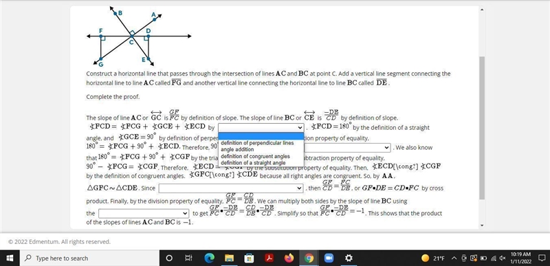 Prove that the product of the slopes of lines AC and BC is -1. Select each answer-example-1