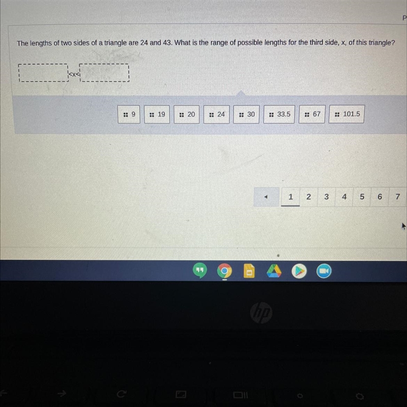 The lengths of two sides of a triangle are 24 and 43. What is the range of possible-example-1