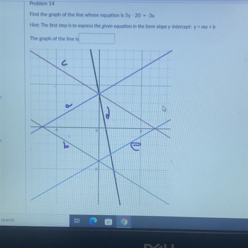 Problem 14Find the graph of the line whose equation is Sy - 20 = -3XHint: The first-example-1