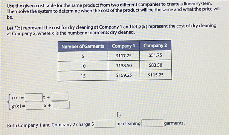 Use the given cost table for the same product from two different companies to create-example-1