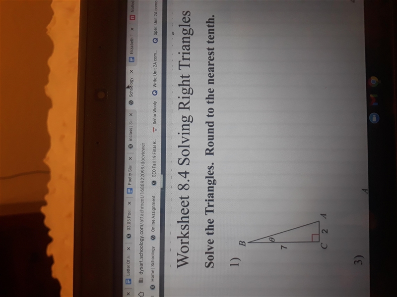 Worksheet 8.4 Solving Right Triangles Solve the Triangles. Round to the nearest tenth-example-1