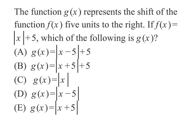 Please help The function g(r) represents the shift of the function f(x) five units-example-1