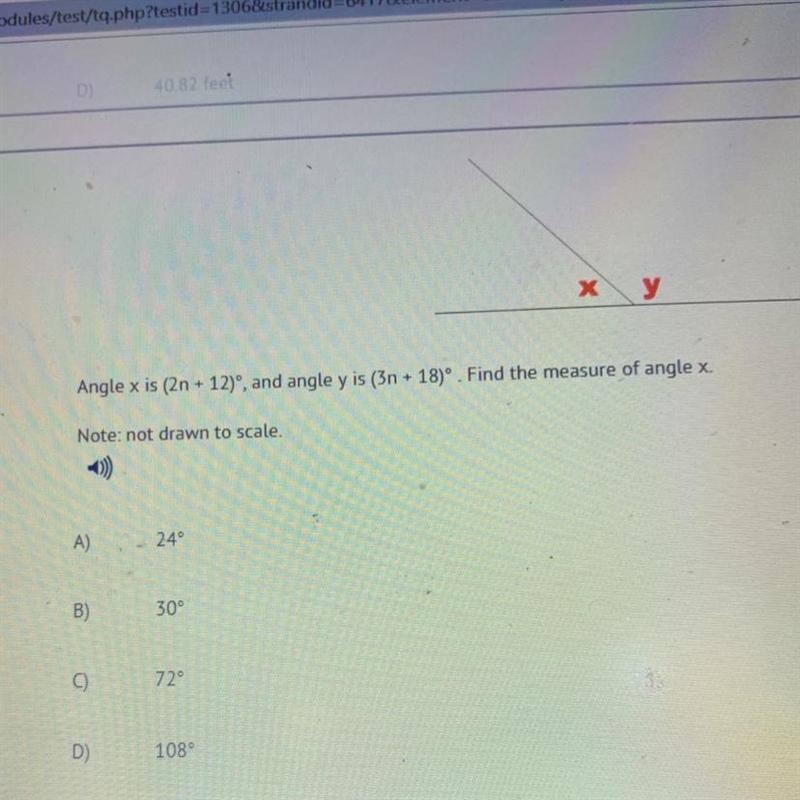 Angel X is 2n +12°, and angle why is 3n+18° find the measure of angle X-example-1