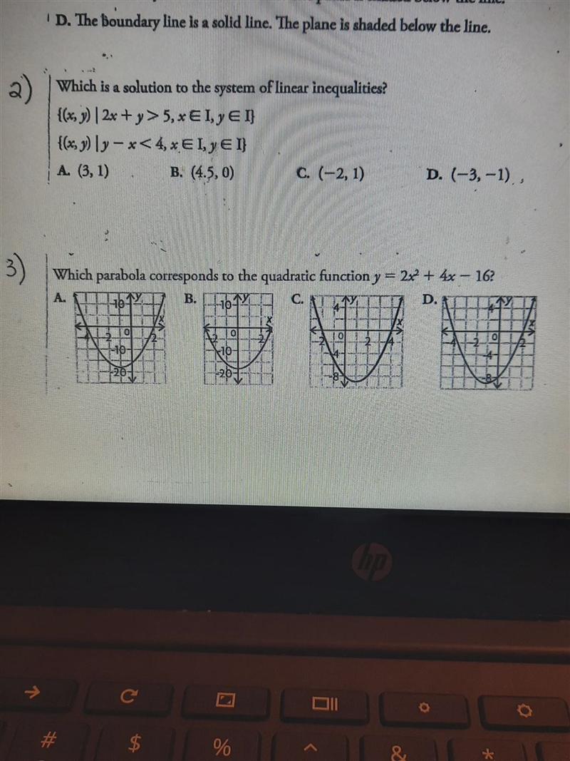 Which is a solution to the system the system of linear inequalities? 2x + y> 5.x-example-1