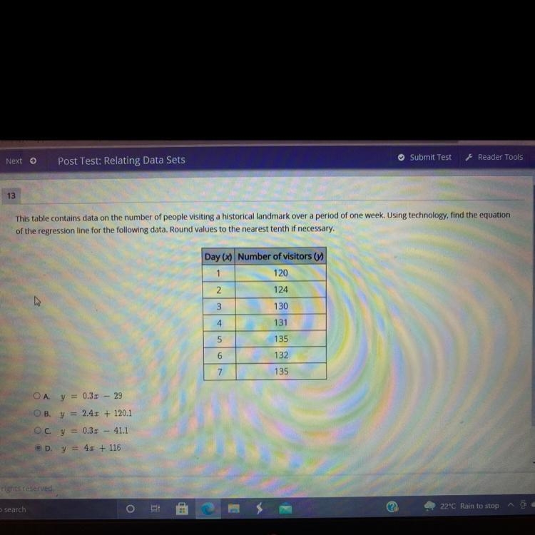 This table contains data on the number of people visiting a historical landmark Over-example-1